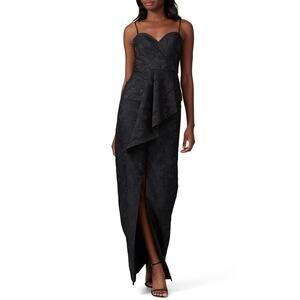 RTR Love by Theia Sz 4 Black Sweetheart Ruffled Jacquard Sleeveless Evening Gown